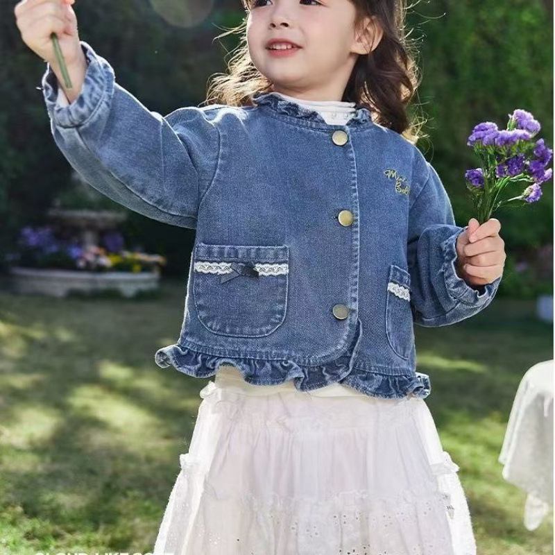 Παιδικό τζιν πάλτο για κορίτσια – Casual παλτό άνοιξη-φθινοπωρο, μονόμπροστο κλείσιμο, στυλ καουμπόι, για κορίτσια άνω των 8 ετών