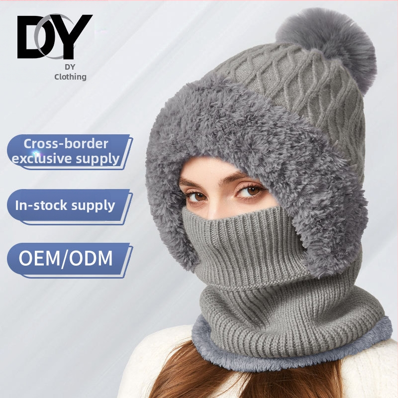 Vysoko elastický pletený set šálu a čiapky - akrylové vlákno; jednobarevný; pre dospelé ženy; zima