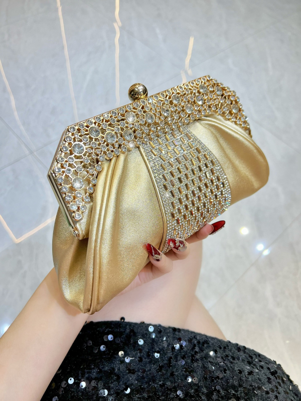 Clutch torbica s dijamantnim ukrasom za banket, PU koža, poliester podstava, unutarnji džepovi za mobitel i ID, pravokutnog oblika, zaključavanje, gradski minimalistički stil