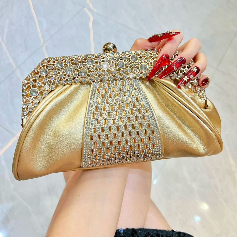 Clutch torbica s dijamantnim ukrasom za banket, PU koža, poliester podstava, unutarnji džepovi za mobitel i ID, pravokutnog oblika, zaključavanje, gradski minimalistički stil