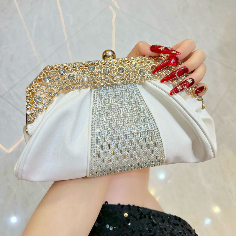 Clutch torbica s dijamantnim ukrasom za banket, PU koža, poliester podstava, unutarnji džepovi za mobitel i ID, pravokutnog oblika, zaključavanje, gradski minimalistički stil