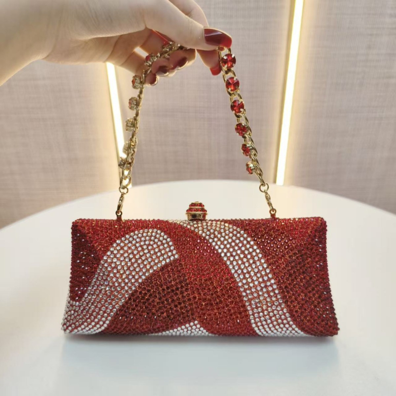 Clutch s dijamantima, crossbody na jedno rame, horizontalni kvadratni oblik, zaključavanje, unutarnji džep za telefon