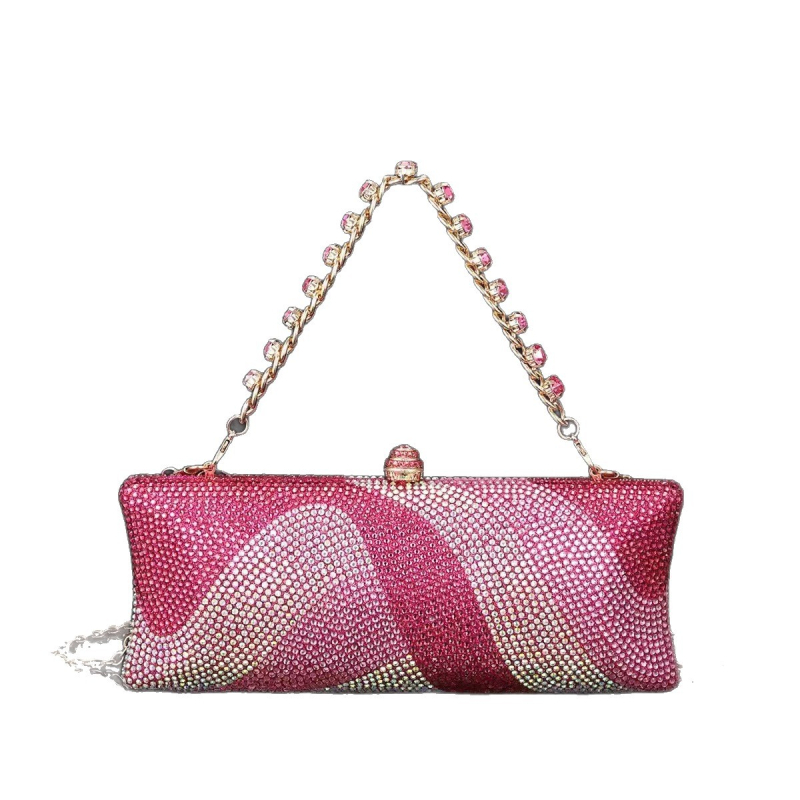 Clutch s dijamantima, crossbody na jedno rame, horizontalni kvadratni oblik, zaključavanje, unutarnji džep za telefon