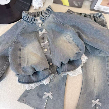 Trodjelni denimski set za djevojčice sa sakom s jednim redom, jesen 2025, za djecu 3–8 godina