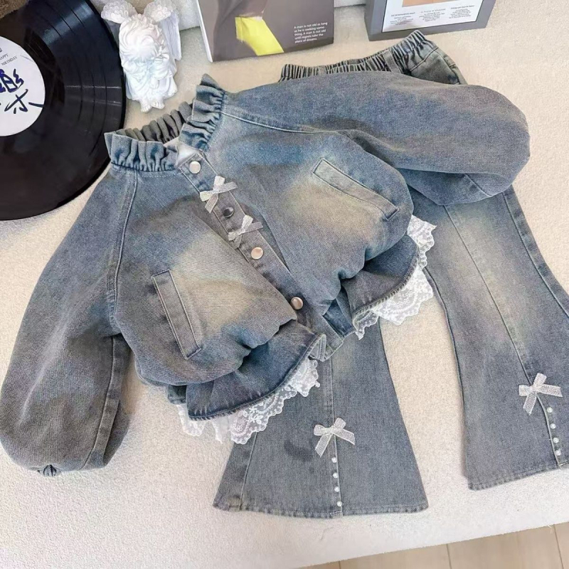 Trodjelni denimski set za djevojčice sa sakom s jednim redom, jesen 2025, za djecu 3–8 godina