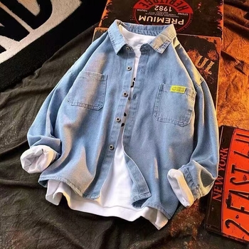 Παιδικό τζιν πουκάμισο για αγόρια – Καρό μοτίβο, Μακρύ μανίκι, Βαμβάκι 91–95%, Άνοιξη και Φθινόπωρο