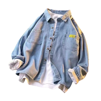 Παιδικό τζιν πουκάμισο για αγόρια – Καρό μοτίβο, Μακρύ μανίκι, Βαμβάκι 91–95%, Άνοιξη και Φθινόπωρο