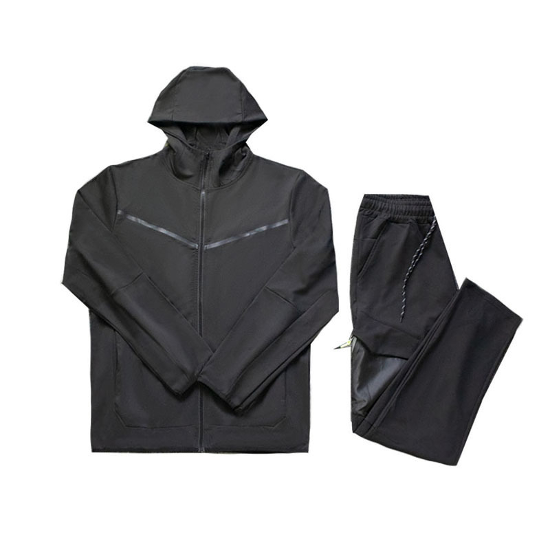 Мъжки двучастов спортен комплект с качулка, V-образно деколте и дълги ръкави, полиестер 95%, за пролет и есен