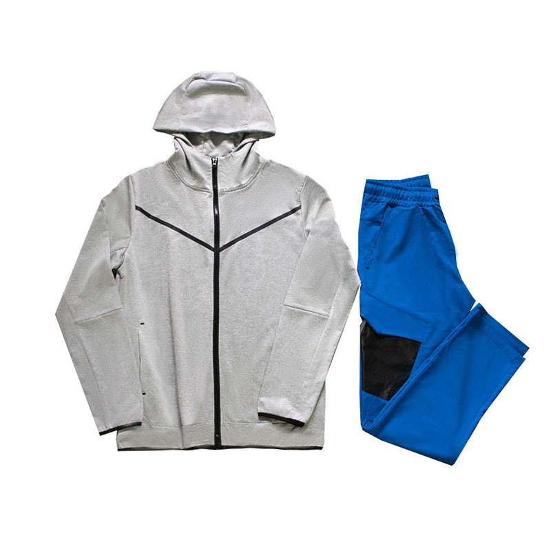 Мъжки двучастов спортен комплект с качулка, V-образно деколте и дълги ръкави, полиестер 95%, за пролет и есен