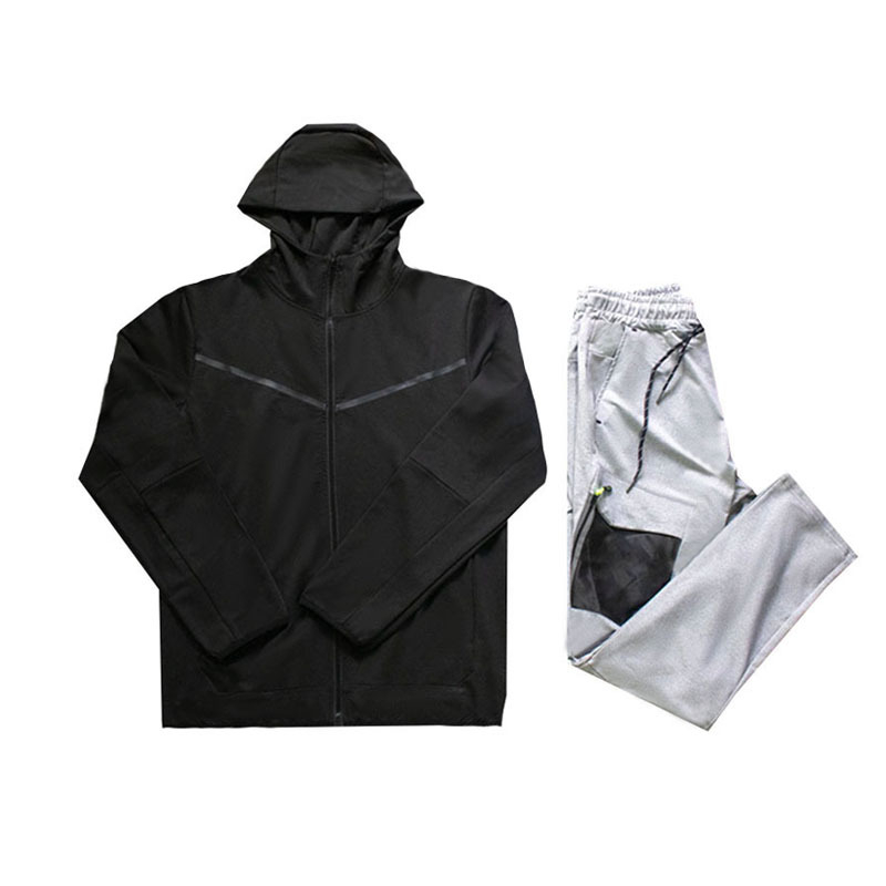 Мъжки двучастов спортен комплект с качулка, V-образно деколте и дълги ръкави, полиестер 95%, за пролет и есен