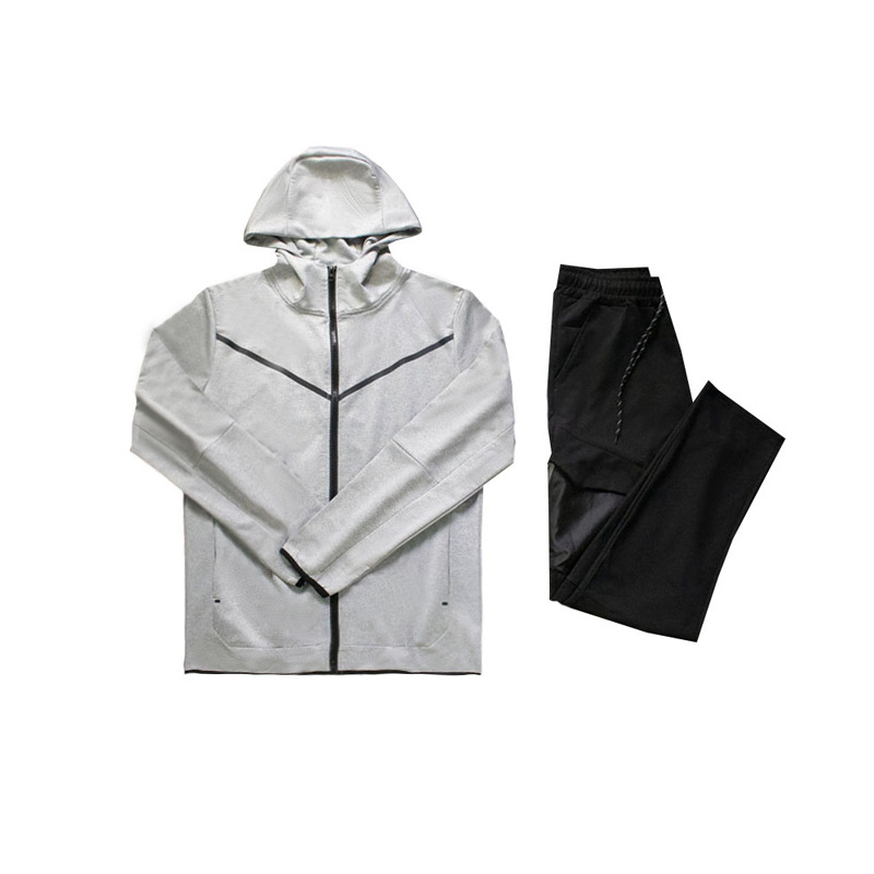 Мъжки двучастов спортен комплект с качулка, V-образно деколте и дълги ръкави, полиестер 95%, за пролет и есен