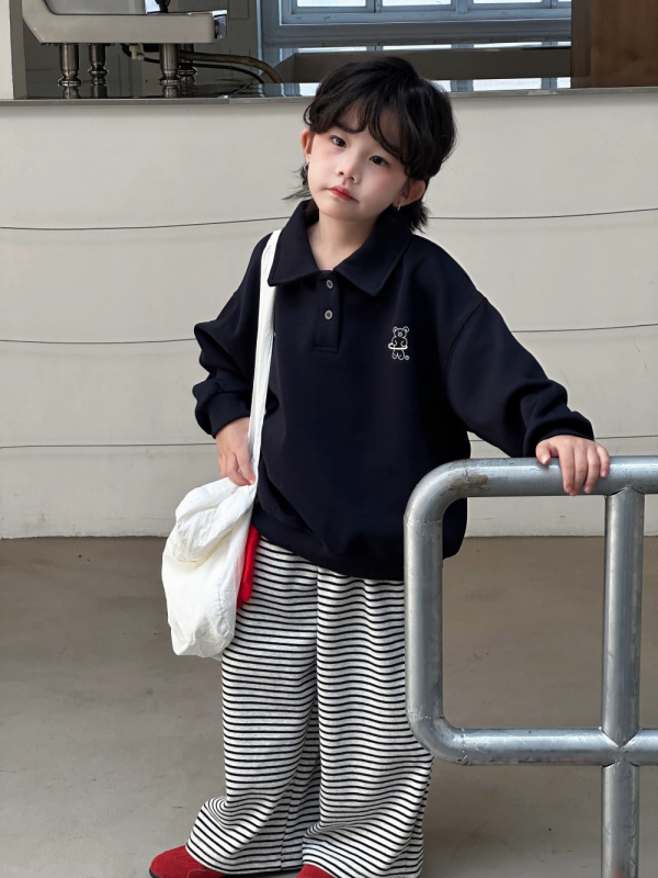 Παιδικό πουκάμισο πόλο, κορεατικού στυλ, τύπωμα καρτούν, μακριά μανίκια, βαμβάκι, unisex, φθινόπωρο 2025