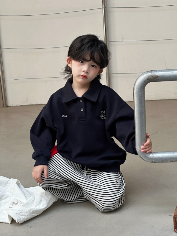 Παιδικό πουκάμισο πόλο, κορεατικού στυλ, τύπωμα καρτούν, μακριά μανίκια, βαμβάκι, unisex, φθινόπωρο 2025