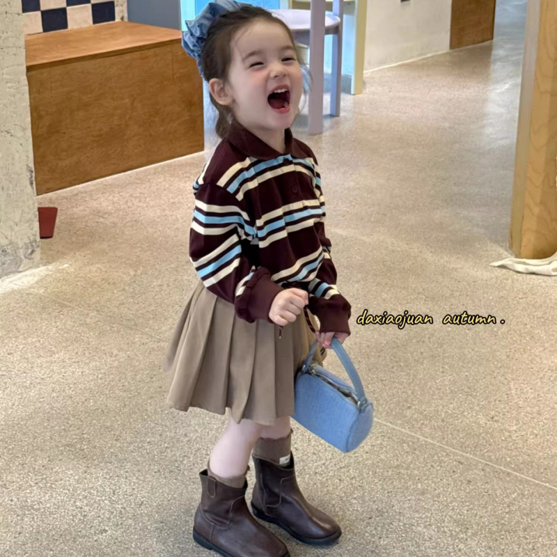 Παιδικό πόλο shirt με ρίγες, από βαμβάκι, μακριές μανίκια, άνετη χαλαρή γραμμή, unisex, ηλικίες 3–8 ετών