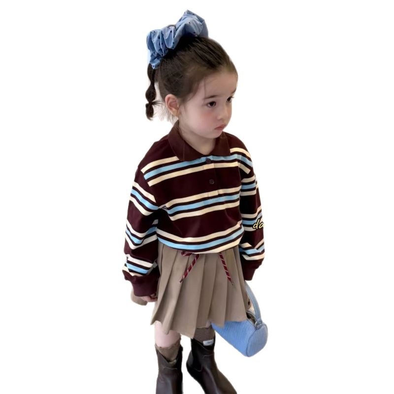 Παιδικό πόλο shirt με ρίγες, από βαμβάκι, μακριές μανίκια, άνετη χαλαρή γραμμή, unisex, ηλικίες 3–8 ετών