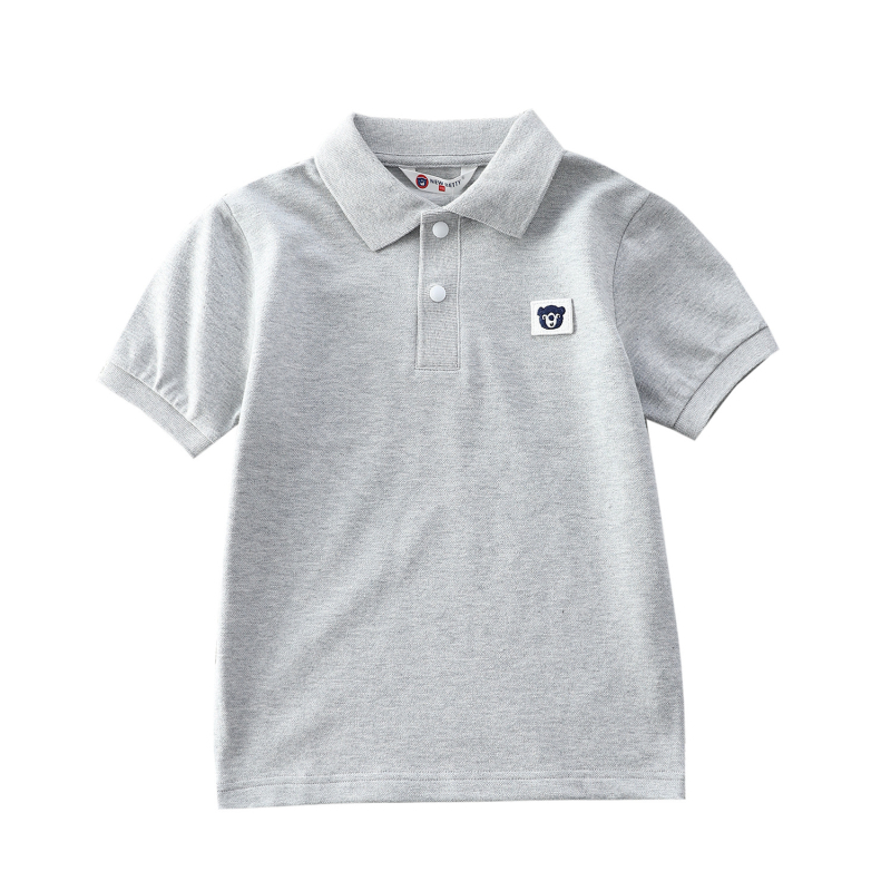 Παιδικό πόλο από βαμβάκι, Unisex, κοντομάνικο, με γιακά που στέκεται, κέντημα, μονόχρωμο, για παιδιά άνω των 8 ετών