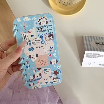 Husă flip din silicon pentru iPhone, design cu cățeluș și ursuleț drăguț, stil notebook, antișoc și protecție la căderi.