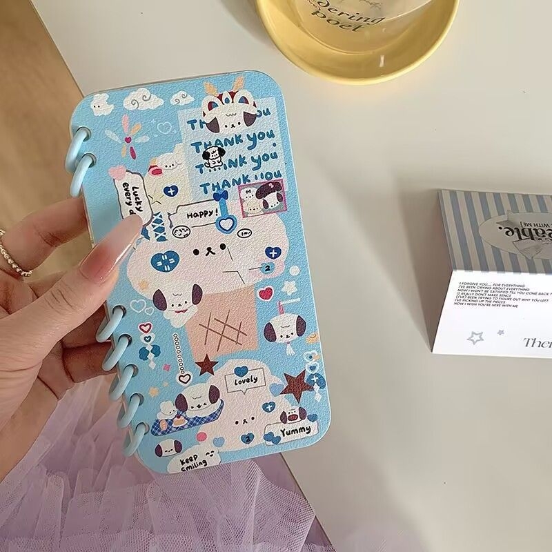 Husă flip din silicon pentru iPhone, design cu cățeluș și ursuleț drăguț, stil notebook, antișoc și protecție la căderi.