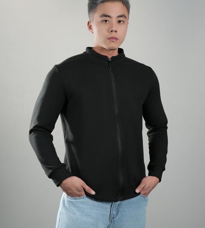 Férfi sportos kabát teljes cipzárral és állógallérral, hosszú ujjú, téli fleece, 95% poliészter LYCRA