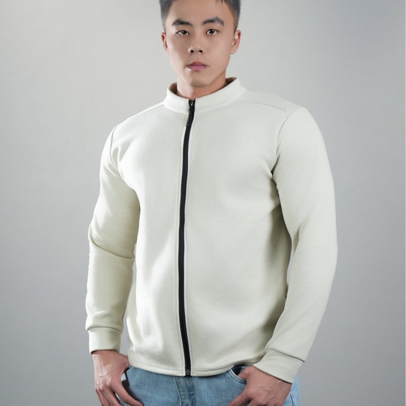 Férfi sportos kabát teljes cipzárral és állógallérral, hosszú ujjú, téli fleece, 95% poliészter LYCRA