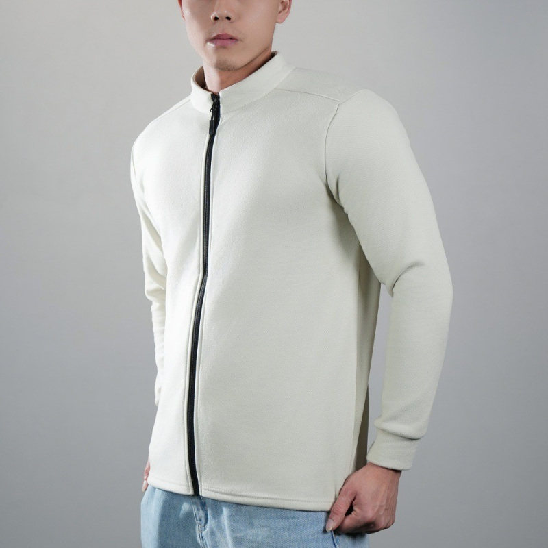 Férfi sportos kabát teljes cipzárral és állógallérral, hosszú ujjú, téli fleece, 95% poliészter LYCRA