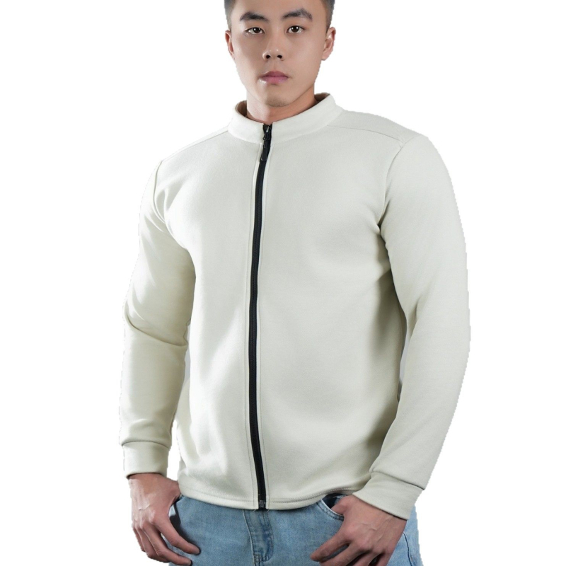 Férfi sportos kabát teljes cipzárral és állógallérral, hosszú ujjú, téli fleece, 95% poliészter LYCRA