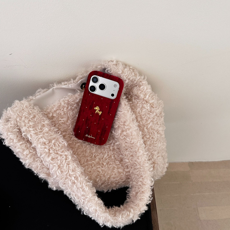 Baršunasto kućište s motivom ponija i crvenog zvjezdastog neba za iPhone 17 Pro i 16 Pro Max, korejskog stila