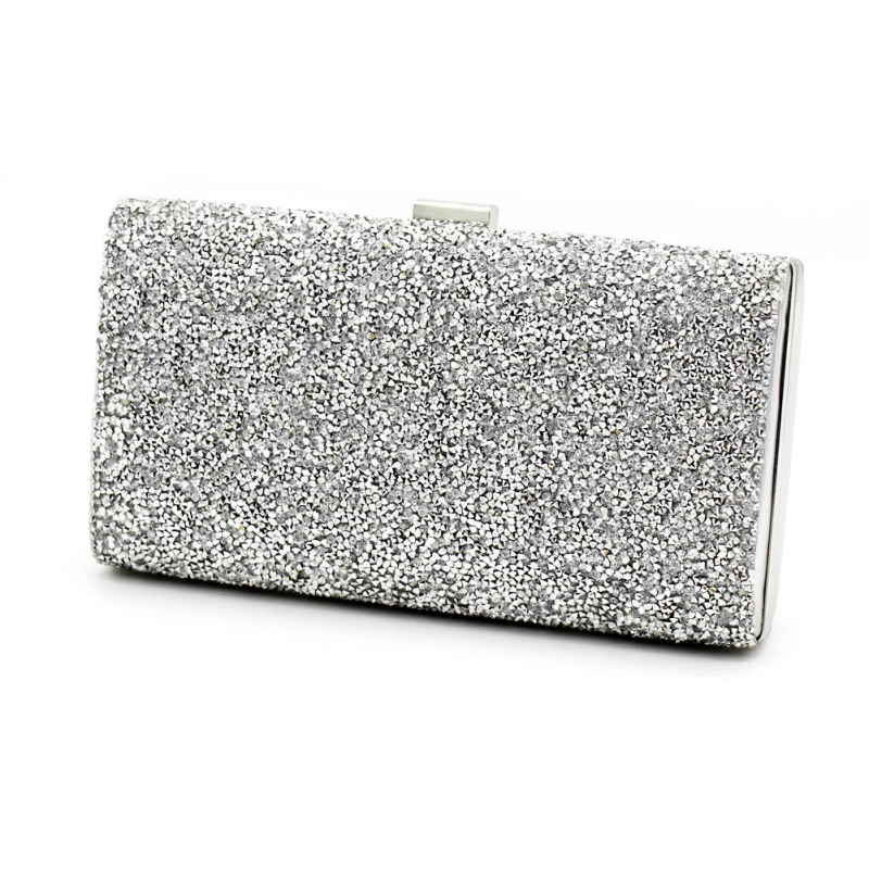 Večernja clutch torba s površinom od svile, otvaranje aluminijskim okvirom, vertikalni kvadratni oblik, unutarnja džep za telefon, podstava od sintetičke kože