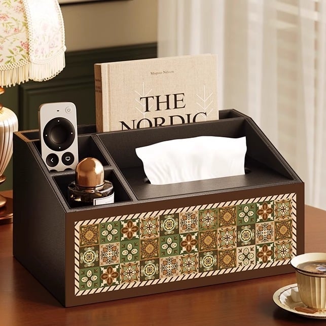 Θήκη αποθήκευσης τηλεχειριστηρίου με καπάκι και διαμερίσματα — ξύλινη κατασκευή από MDF, μοντέρνο μινιμαλιστικό στυλ, διατίθεται εκτύπωση λογοτύπου