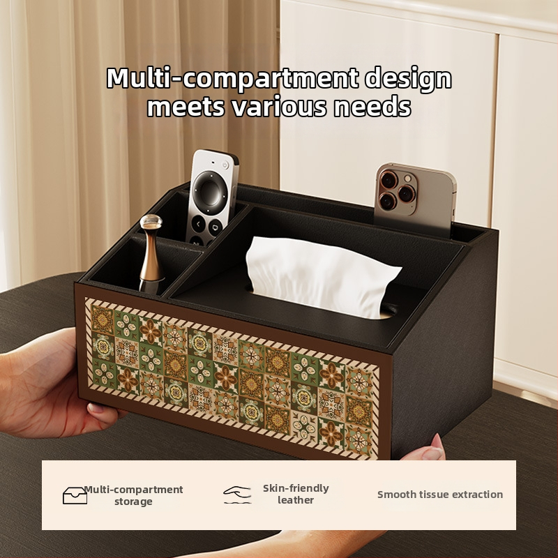 Box na diaľkové ovládanie so vstavaným vekom a priehradkami — drevená/MDF konštrukcia, moderný minimalistický štýl, tlač loga dostupná