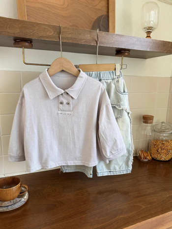 Детска поло риза, корейски стил, трикотажна материя, за деца на възраст 3–8 години, пролет 2025