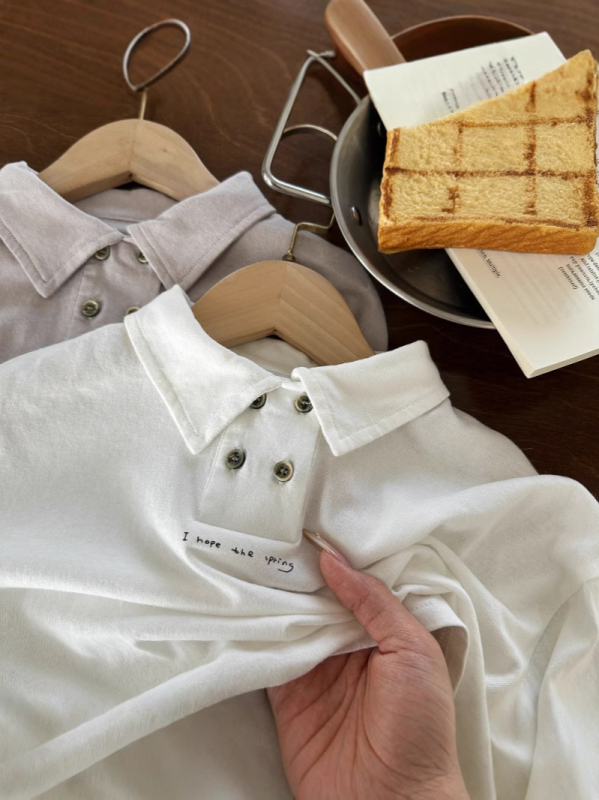 Детска поло риза, корейски стил, трикотажна материя, за деца на възраст 3–8 години, пролет 2025