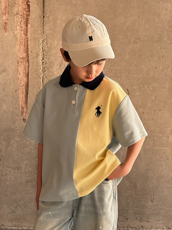 Polo majica za dječake, korejski stil, kratki rukavi, vez na piqué pamuku, za djecu 3–8 godina, ljeto 2025