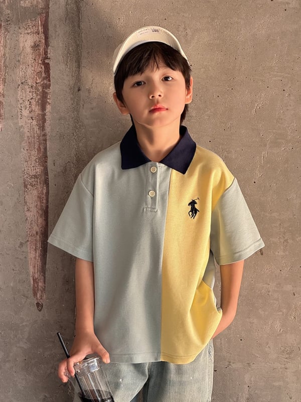 Polo majica za dječake, korejski stil, kratki rukavi, vez na piqué pamuku, za djecu 3–8 godina, ljeto 2025