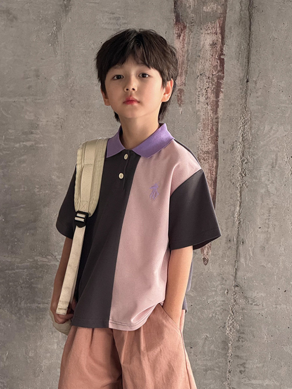 Polo majica za dječake, korejski stil, kratki rukavi, vez na piqué pamuku, za djecu 3–8 godina, ljeto 2025