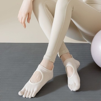 Ženske joga čarape s pet prstiju od pamuka, protuklizne, upijaju znoj, za pilates i fitness