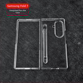 Flip kryt pre Samsung Galaxy Z Fold7, priehľadný lesklý PC materiál, s otvorom na pero, proti nárazom a odtlačkom prstov