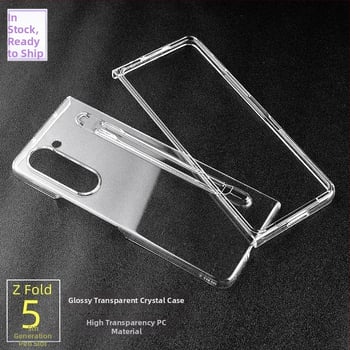 Flip kryt pre Samsung Galaxy Z Fold7, priehľadný lesklý PC materiál, s otvorom na pero, proti nárazom a odtlačkom prstov