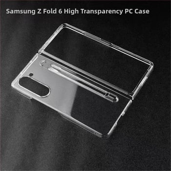 Flip kryt pre Samsung Galaxy Z Fold7, priehľadný lesklý PC materiál, s otvorom na pero, proti nárazom a odtlačkom prstov