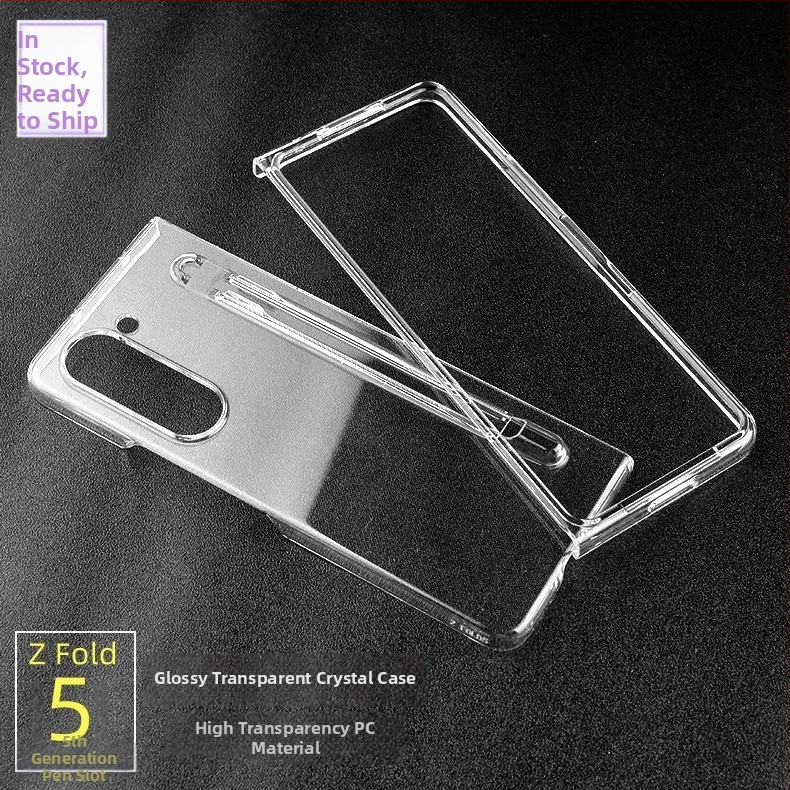 Flip kryt pre Samsung Galaxy Z Fold7, priehľadný lesklý PC materiál, s otvorom na pero, proti nárazom a odtlačkom prstov