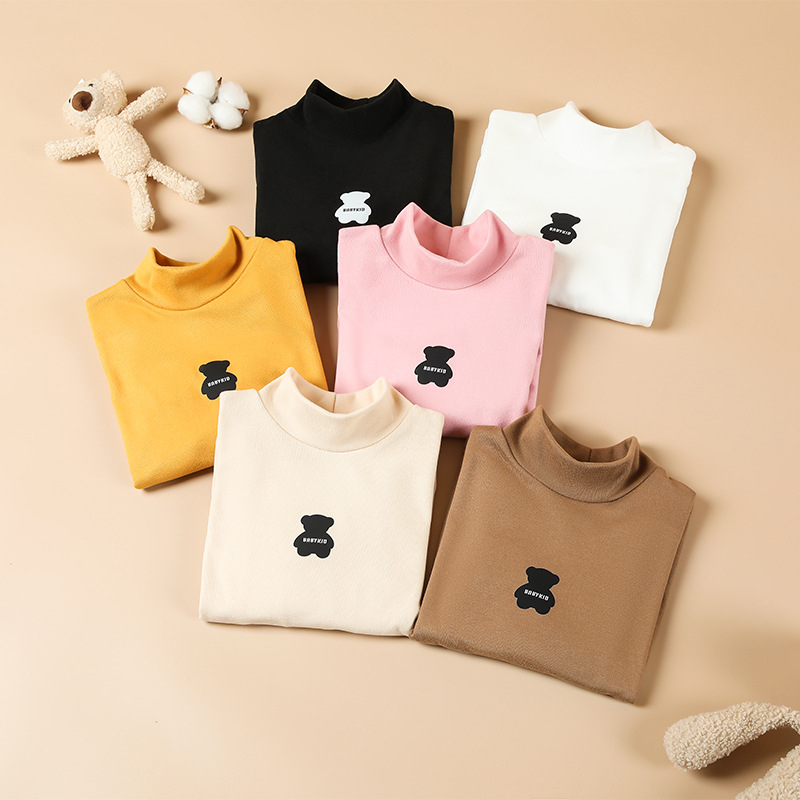 Dječja majica s dugim rukavima od bruširane poliester tkanine (95,5%), visok ovratnik, motiv karikatura, pogodna za proljeće, jesen i zimu