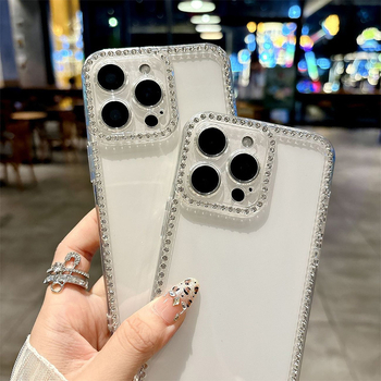 Carcasă de protecție cu diamante strălucitoare pentru iPhone 15 și iPhone 16 Pro Max, TPU, anti-cădere, cu posibilitate de personalizare