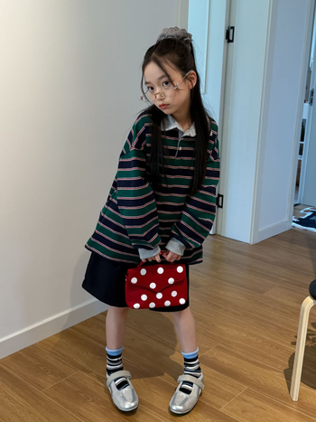 Polo majica s prugama, korejskog stila, od pletnog materijala, za djevojčice od 8 godina i više