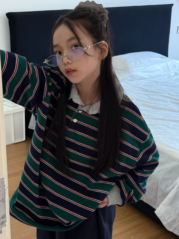 Polo majica s prugama, korejskog stila, od pletnog materijala, za djevojčice od 8 godina i više