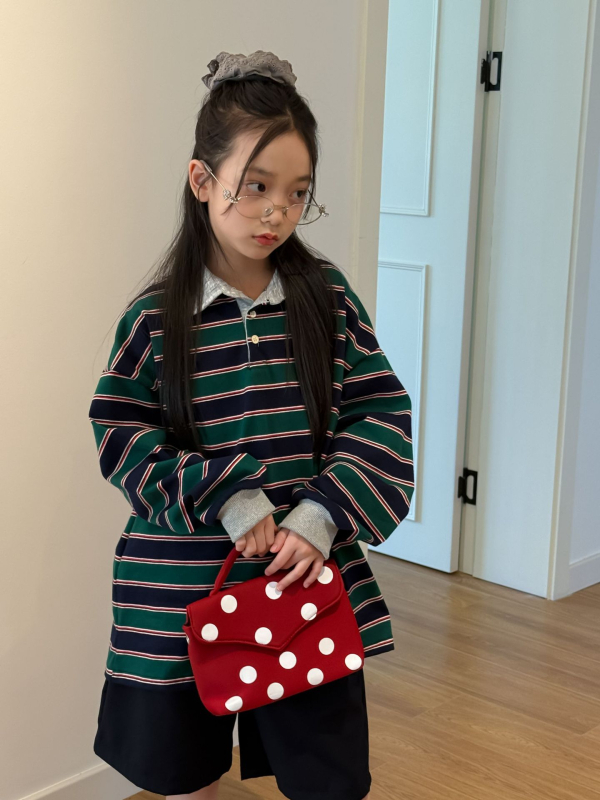 Polo majica s prugama, korejskog stila, od pletnog materijala, za djevojčice od 8 godina i više