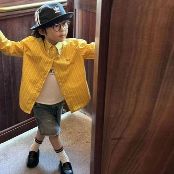 Unisex παιδικό πουκάμισο-ζακέτα με ρίγες, μακριά μανίκια, κορεάτικο στυλ, ηλικίες 8+, καλοκαίρι 2025