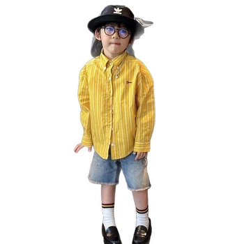 Unisex παιδικό πουκάμισο-ζακέτα με ρίγες, μακριά μανίκια, κορεάτικο στυλ, ηλικίες 8+, καλοκαίρι 2025