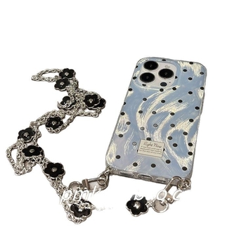Srebrno silikonsko kućište za iPhone s motivom polka dot i cvijeta školjke, s remenom za nošenje preko tijela