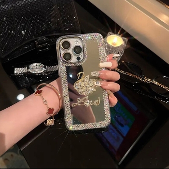 Maska za iPhone – rhinestones labudinog zrcalnog dizajna, silikon, narukvica stil, elektroplatni završetak, disipacija topline; kompatibilno s iPhone 11, 12, 13, 14 Pro/Max, Xs Max