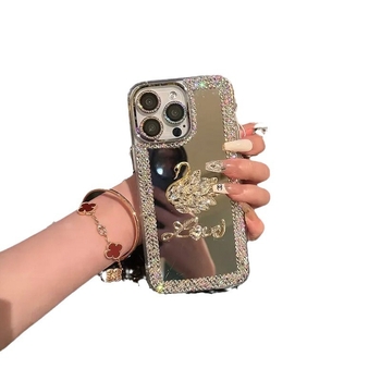Maska za iPhone – rhinestones labudinog zrcalnog dizajna, silikon, narukvica stil, elektroplatni završetak, disipacija topline; kompatibilno s iPhone 11, 12, 13, 14 Pro/Max, Xs Max